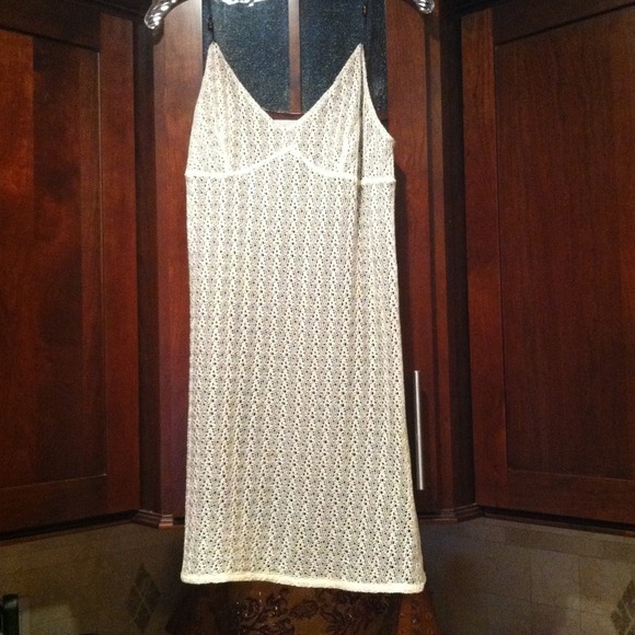 Great lace dress! Brown Bead on spaghetti straps.