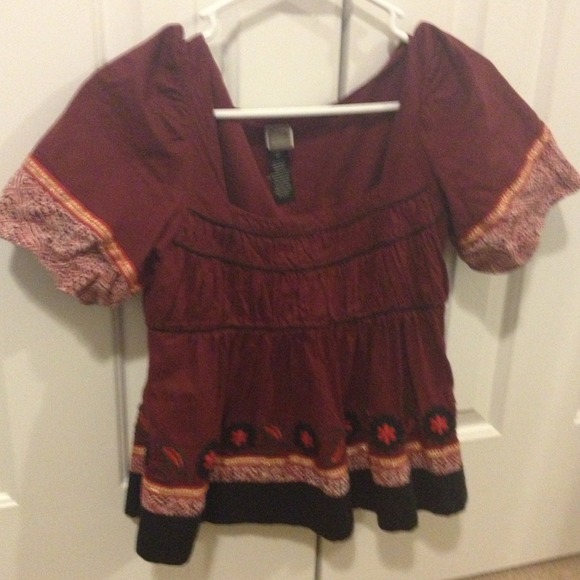 Anthropologie top. Burgundy and black top
