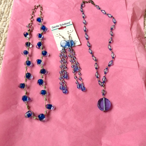 Blue Glass Bead Jewelry 3 piece set