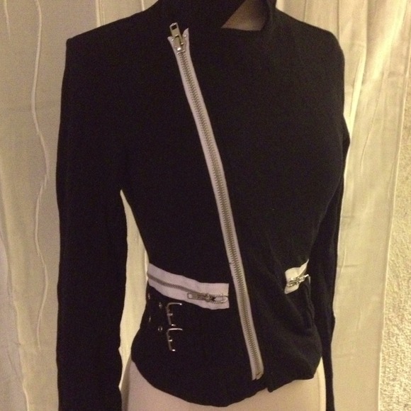 SOLD - Mod Black & White Asymmetrical Jacket - Picture 2 of 4