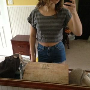 Gray striped short sleeved crop top