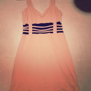 Peach body con & mesh dress