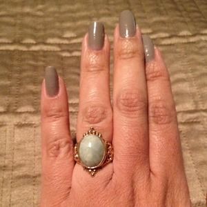 -SOLD- Green jade and real 14K gold ring