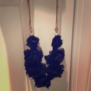 Long, black flowered necklace