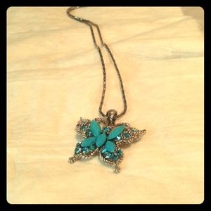 Silver plated butterfly blue pendant
