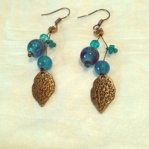 Gold plated blue marble earrings