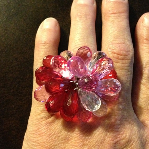 Pink lucite stretch ChaCha ring