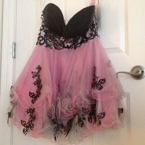 Sherri Hill Pink/Black Satin Dress