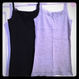 2 girls tank tops w/lace trim, Gray & black Medium