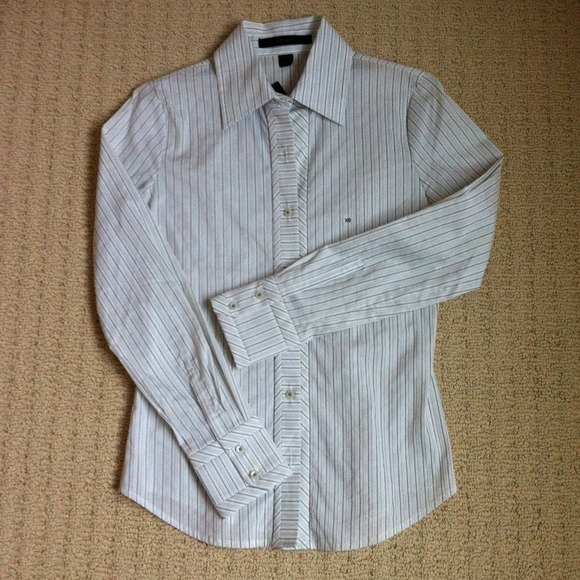 Express White Shirt w/ Purple & Green Stripes