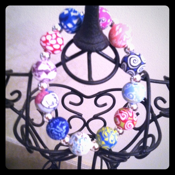 Super fun clay & silver bead bracelet
