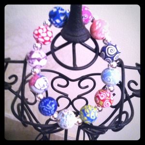 Super fun clay & silver bead bracelet