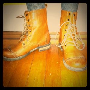 Cognac Lace-up Booties