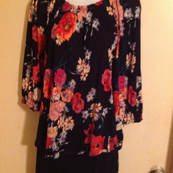 Tops - Black Flowered Top