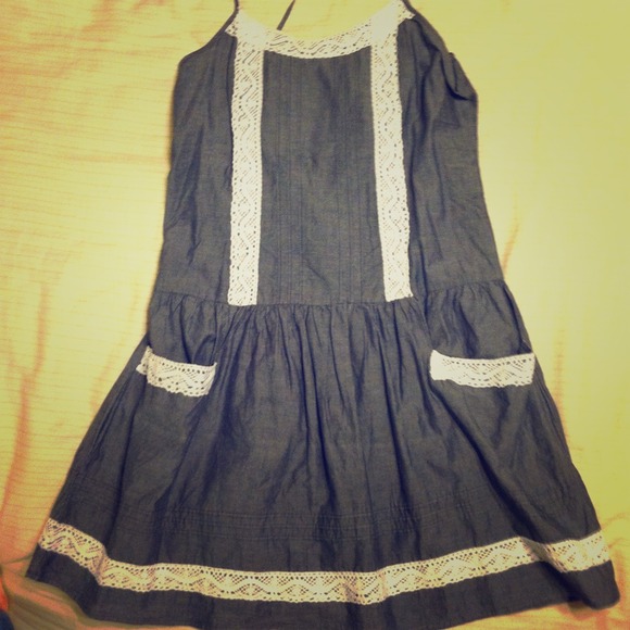 TRADED Grey with white lace accents sundress