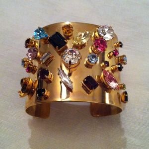 Gold Cuff Bracelet with Colored Stones