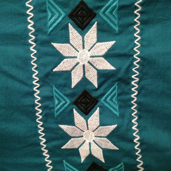 SOLD-SOLD-TORRID teal Aztec peasant blouse size 1 - Picture 2 of 3
