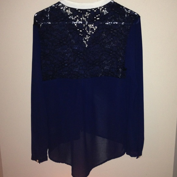 Navy blue button up blouse w/ lace back - Picture 3 of 3