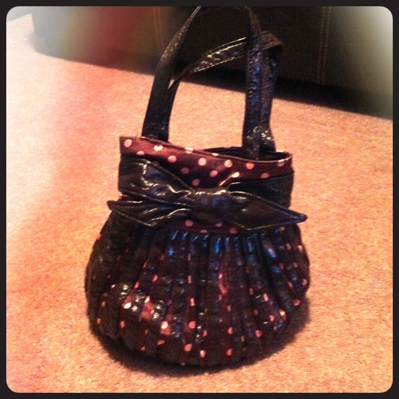 Brown and pink polka dot purse