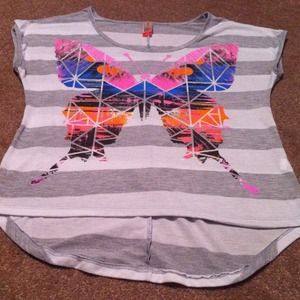 Gray and white butterfly sleeveless shirt