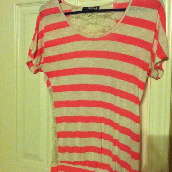 Pink striped shirt with white lace