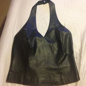 Isabel black leather halter top