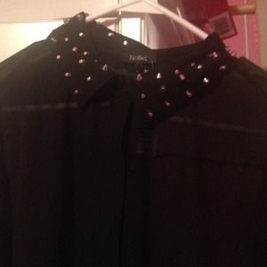 Black sheer top with studded collar