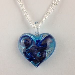 Murano Glass Blue Heart Pendant