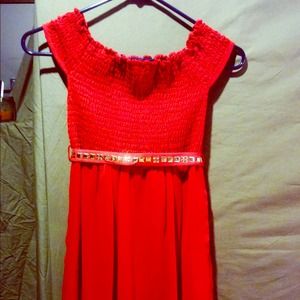 Red Off-Shoulder Chiffon Shirt