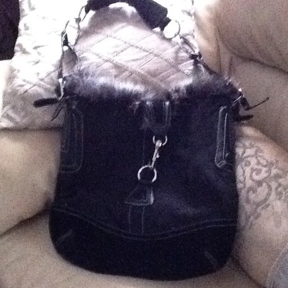 Coach black pocketbook with fur around top SOLD
