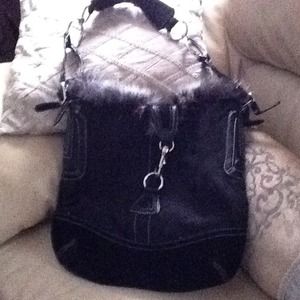 Coach black pocketbook with fur around top SOLD