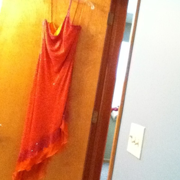 Orange and Pink Sequence beaded Prom Dress