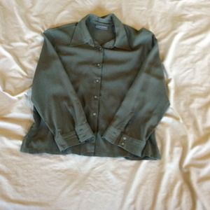 SOLD  Sheer button up blouse, dark sage green