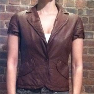 Bcbgmaxazria brown leather short sleeve blazer