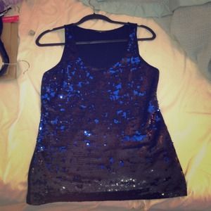 ❌SOLD❌ Black and blue sequin tank top