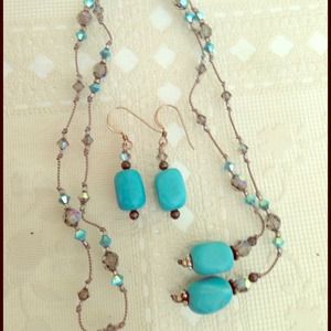 ❗CLEARANCE❗Turquoise/crystal lariat neck & earring