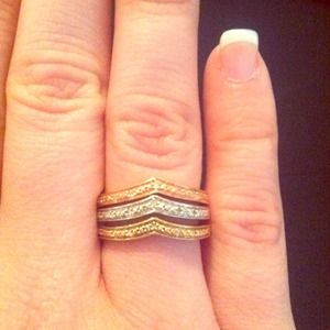 Sterling, gold plated, chevron ring w/ diamonds