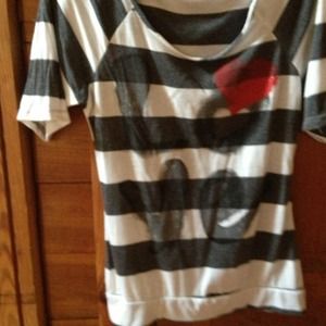 Black and white striped shirt with the word love.