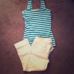 Teal and while stripped tank