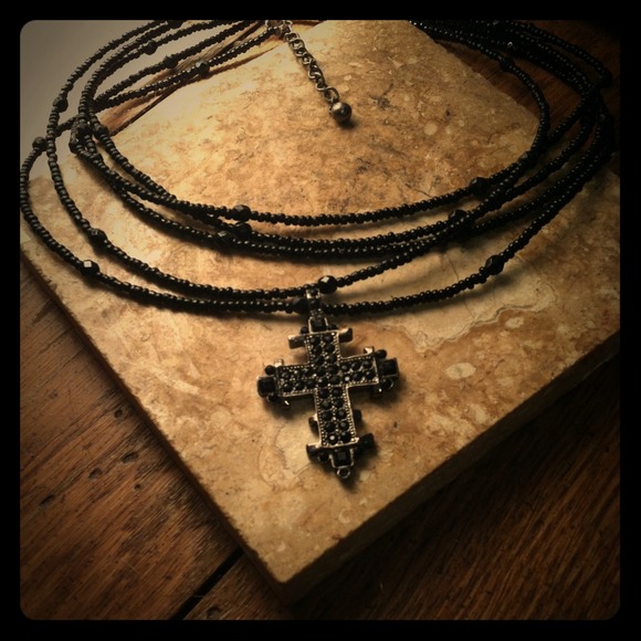SOLD Beaded Choker with Black Bling Cross
