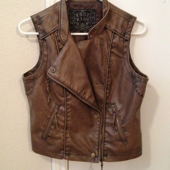 Brown fau leather vest .... large