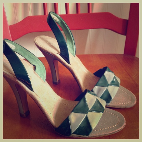 Prada Shoes - Prada green&blue sling back heels