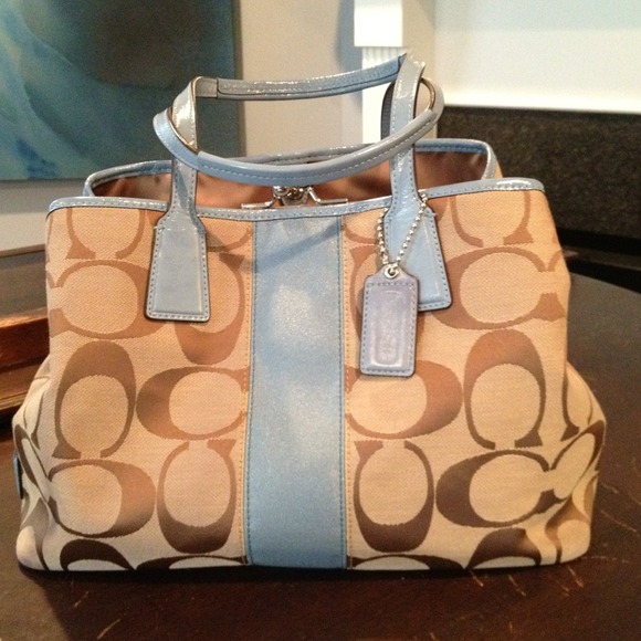 Authentic Coach Tan Bag with Blue Trim