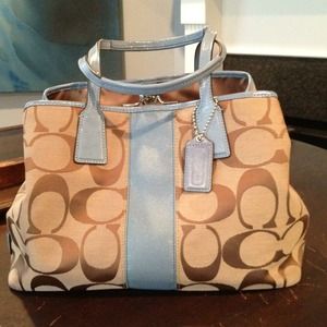 Authentic Coach Tan Bag with Blue Trim