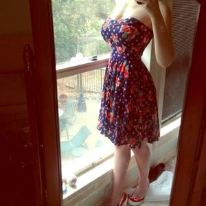 Strapless 50s Floral Dress