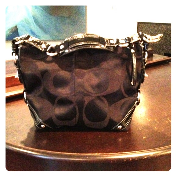 Authentic Black Coach bag with silver trim