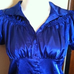 Large royal sapphire blue button up office blouse