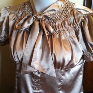 Gold shimmer satin top large XL office holiday