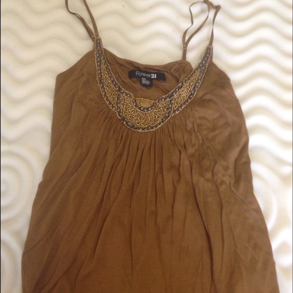 Light brown jeweled tank top - Picture 2 of 2