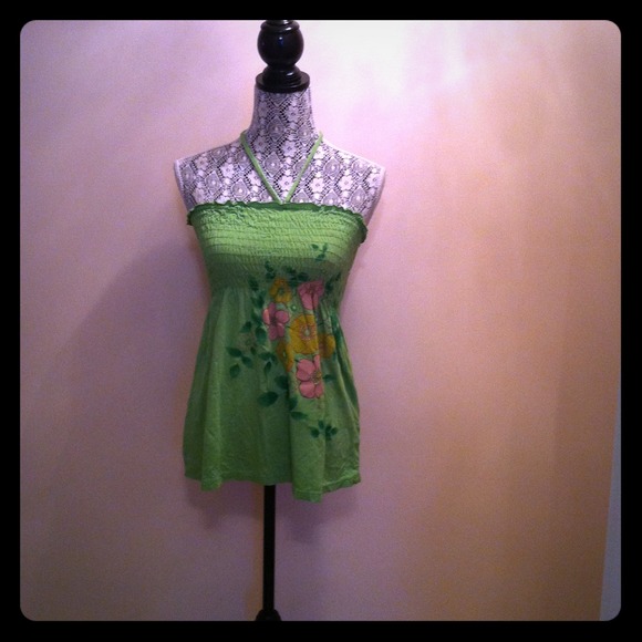 ❌❌SOLD❌❌ Green tie up beach shirt with flowers